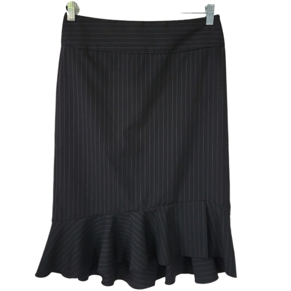 Express Sz 2 Black Pinstripe Mermaid Ruffle Hem Skirt Career Office Academia Y2K